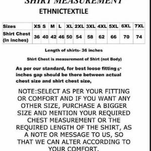 Puede incluir: Tabla de tallas de camisas con medidas en pulgadas para las tallas XS a 7XL. La tabla muestra las medidas del pecho de la camisa para cada talla. El texto indica que la medida del pecho de la camisa es para la camisa, no para el cuerpo. Tambi&eacute;n se&ntilde;ala que debe haber una diferencia de 6 pulgadas entre la talla real del pecho y la talla del pecho de la camisa para un ajuste holgado. La tabla tambi&eacute;n incluye instrucciones para seleccionar la talla correcta y c&oacute;mo solicitar una talla personalizada.