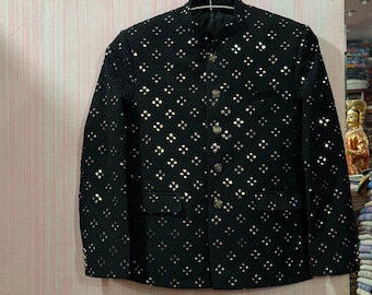 Chaqueta Jodhpuri de georgette con costura personalizada: abrigo Nehru indio