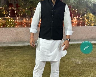 Royal Kurta Set Uomo In Misto Seta Con Giacca Nehru E Churidar – Abito Tradizionale Indiano Eleganza Festiva