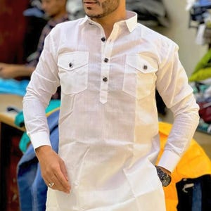 Men kurta Handmade Kurta Men Indian Traditional Kurta For Men&#39;s 100% Cotton Kurta Solid cotton Kurta Wedding Kurta Stylish only kurta