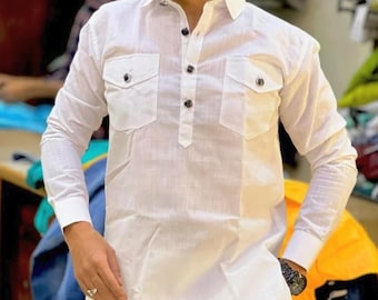 Handmade Men's Cotton Kurta: Indian Wedding Shirt