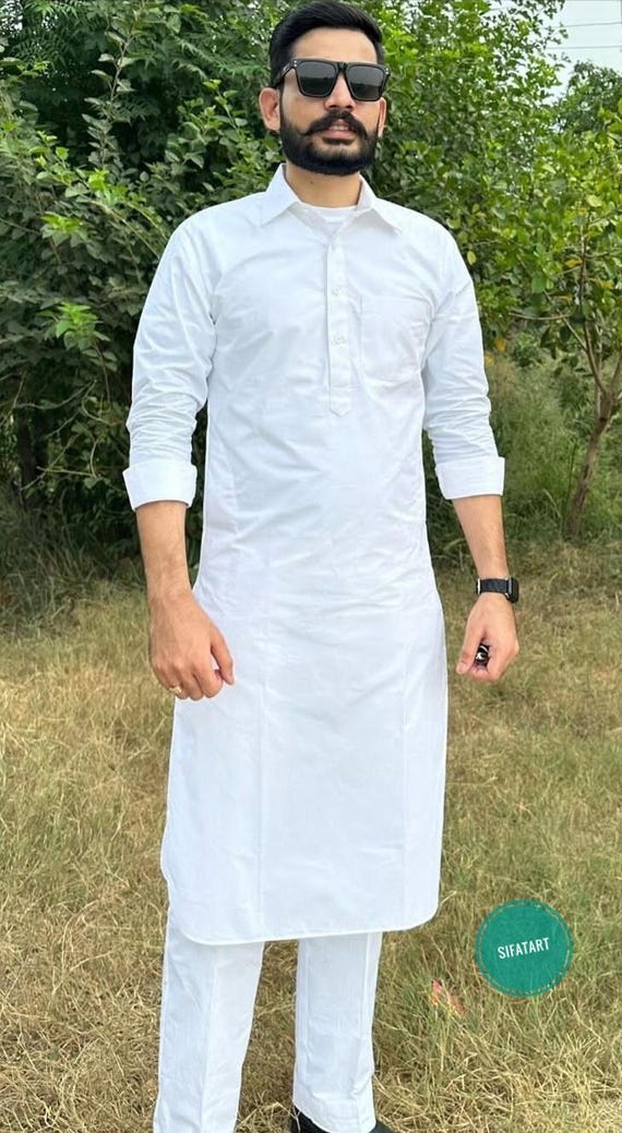 Ensemble kameez salwar pour homme haut fait main avec pantalon tenue de soiree couleur unie blanc grande taille et couleur disponible Etsy France