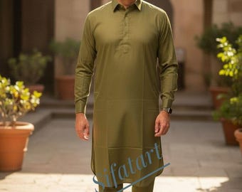 Men's Cotton Kameez Shalwar: Pakistani Slim Fit Salwar Kameez