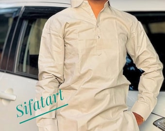 Men's Handmade Cotton Pathani Kurta: Dark Green Ethnic Wear
