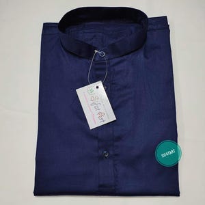 Handmade Navy Blue Cotton Kurta: Indian Menswear