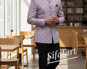 Chaleco Jodhpuri de color lavanda para hombre - Chaqueta Bandhgala Nehru hecha a medida