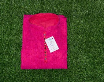 Set pigiama rosa Chikankari Kurta: abito da sposa indiano con lavoro a specchio