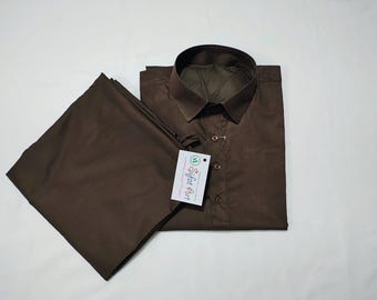 Ręcznie robiony bawełniany komplet kurta shalwar: brązowy komplet imprezowy