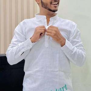 Kurta corta de algodón hecha a mano: ropa masculina india