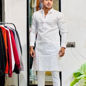 Indian kurta Handmade Kurta Men Indian Traditional Kurta For Men&#39;s 100% Cotton Kurta Solid white Kurta Wedding Kurta Stylish only kurta
