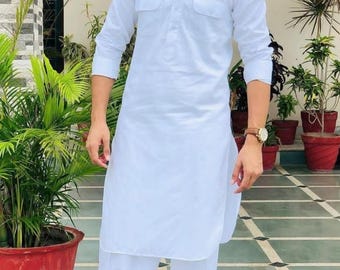 Men's Handmade Cotton Kurta Shalwar Set: Indian Wedding Party Wear