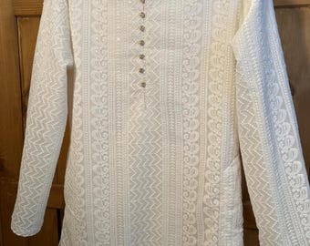 Conjunto de pijama kurta chikankari pesado para hombre: ropa de fiesta masculina estilo Bollywood