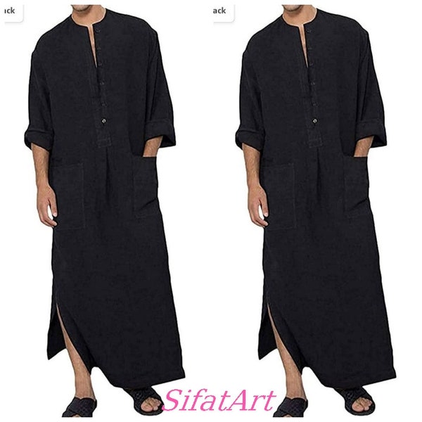 Man Kaftan Leinen Kaftan, SPA Men Blei schwarze Farbe Loose Fit Tunika, Herren weiche Qualität Leinen Stoff, gute und beste Qualität,