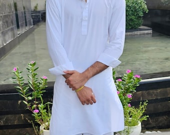 Handmade White Cotton Shalwar Kameez: Pakistani Men's Style
