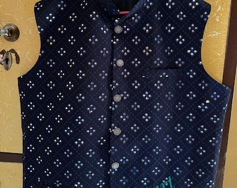 Jaqueta Nehru masculina personalizada: Colete Georgette bordado Chikankari