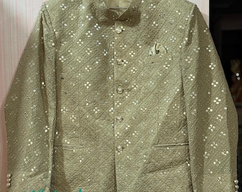 Chaqueta Jodhpuri bordada Chikankari personalizada: Chaleco Georgette Nehru