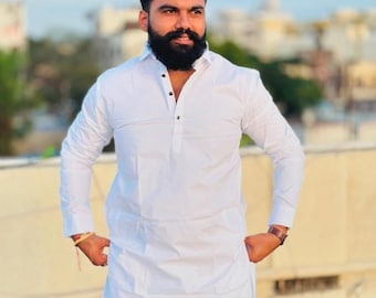 Handmade Men's Indian Kurta: 100% Cotton Traditional Shirt