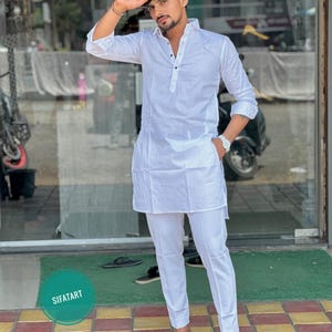 Men white Kurta Pajama for Men, Casual Long Kurta Pyjama, Designer Kurta Pajama For Mens, Handmade Black Kurta Pyjama in Fancy Designs SOK