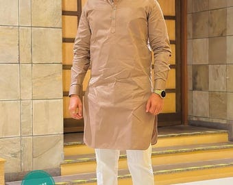 Beige Kameez Shalwar: Custom-Made Pakistani Men's Outfit