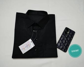 Kurta de algodón negro hecha a mano: ropa tradicional india para hombre