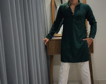 Conjunto de pijama kurta chikankari azul para hombre: atuendo de boda indio con efecto espejo
