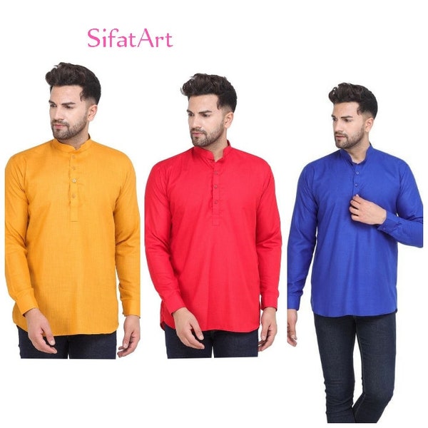 Men's Long Sleeve Casual Kurta, Short kurta, Hand made Kurta, Indian Kurta, Men's Traditional Cotton Kurta Wedding Kurta For Man