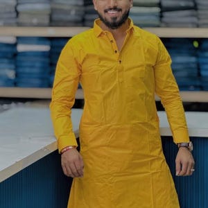 Indian kurta Handmade Kurta Men Indian Traditional Kurta For Men&#39;s 100% Cotton Kurta Solid yellow Kurta Wedding Kurta Stylish only kurta