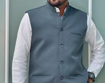 Chaqueta Nehru estilo pakistaní hecha a mano para hombre, estilo étnico.
