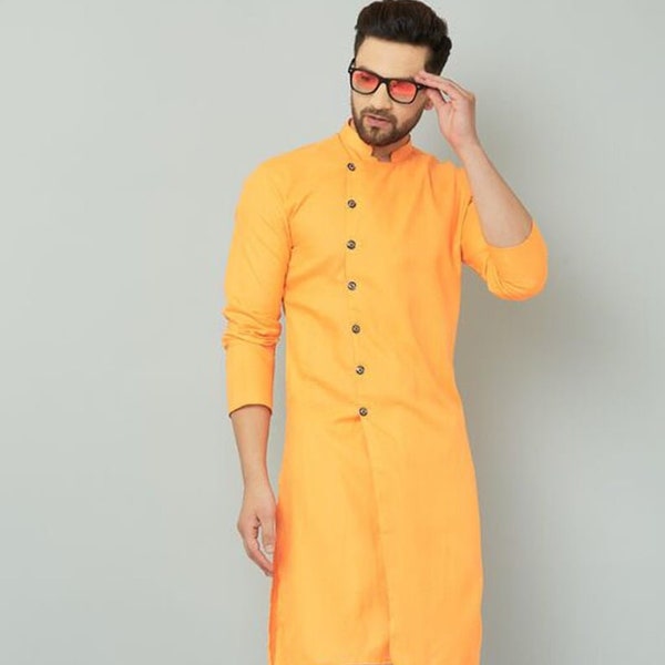 Men's Long Sleeve Casual Kurta, Long kurta, Hand made Kurta, Indian Kurta, Men's Traditional Cotton Kurta Wedding Kurta For Man