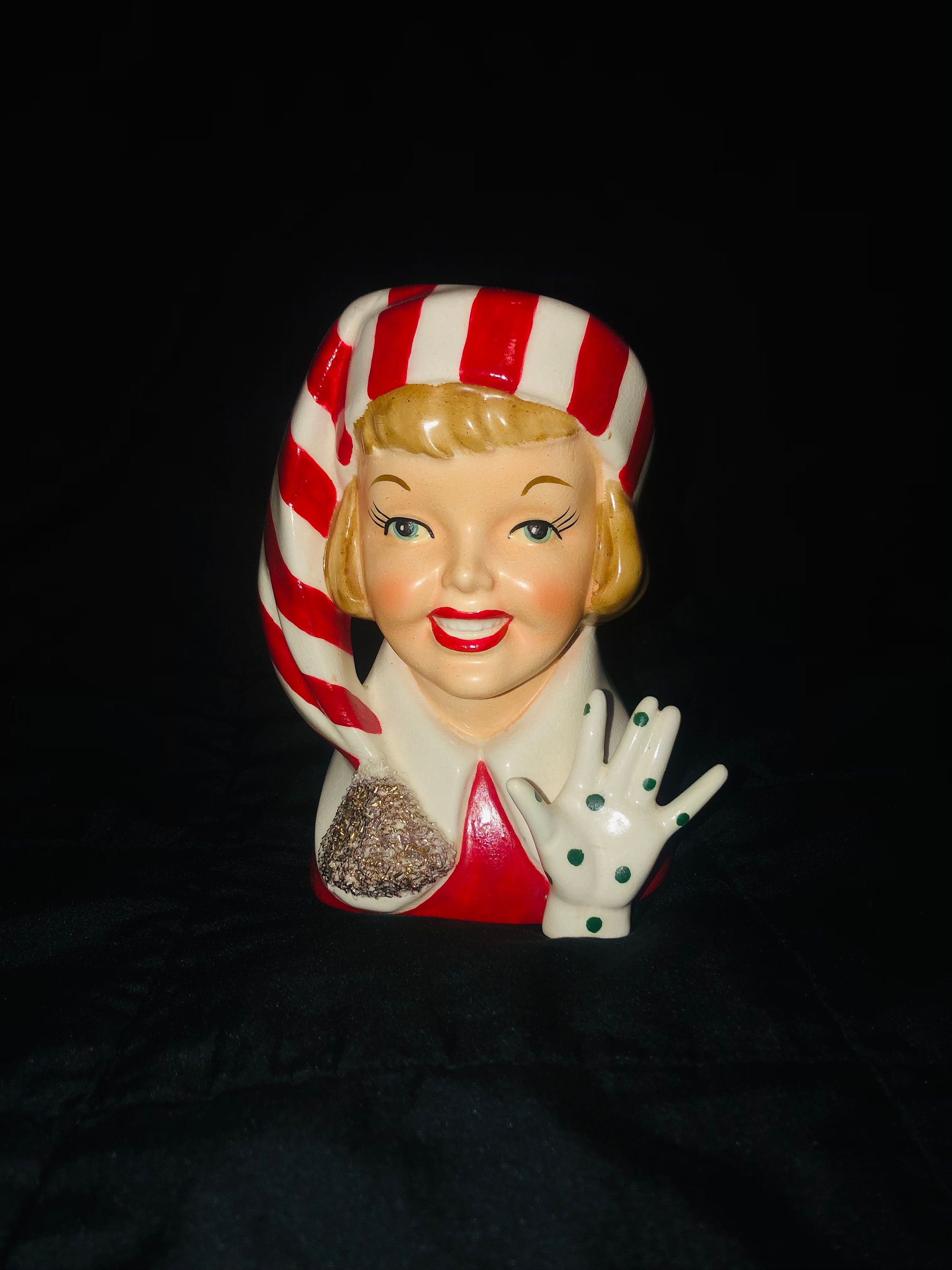 Vintage Relpo Carol Channing Christmas Lady Head Vase Planter Etsy