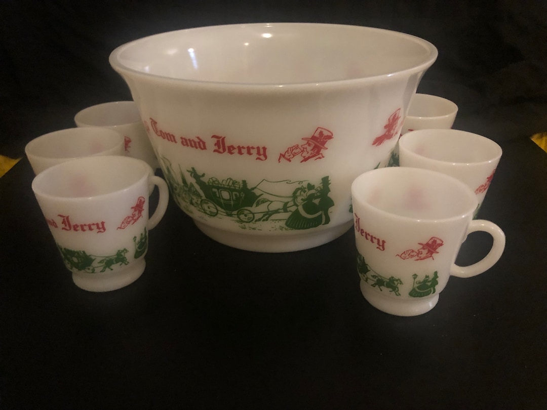 Vintage Hazel Atlas Tom and Jerry Punch Bowl Set Etsy
