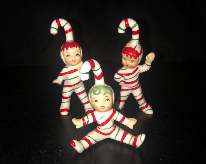 Vintage Lefton Candy Cane Pixie Elves Etsy