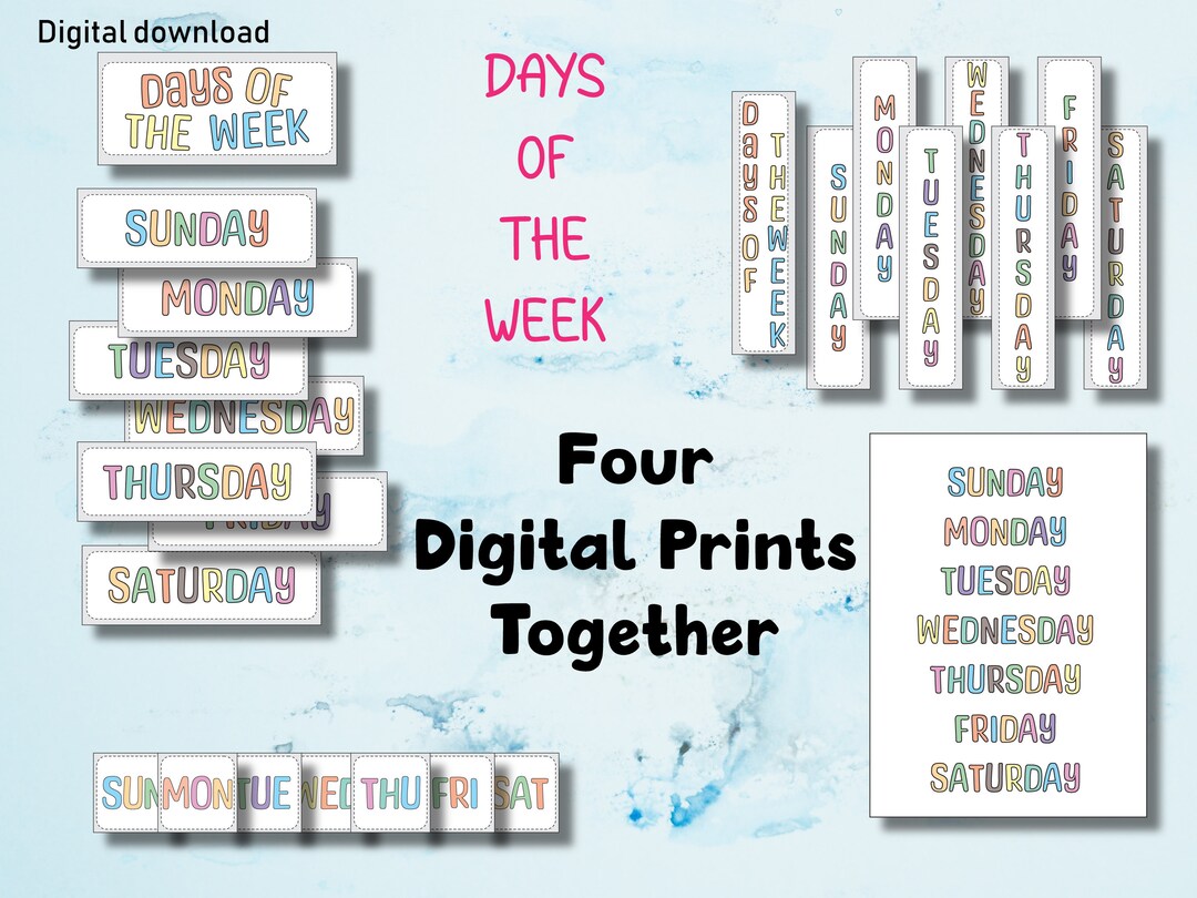 Days of the Week Printable Cards - Etsy