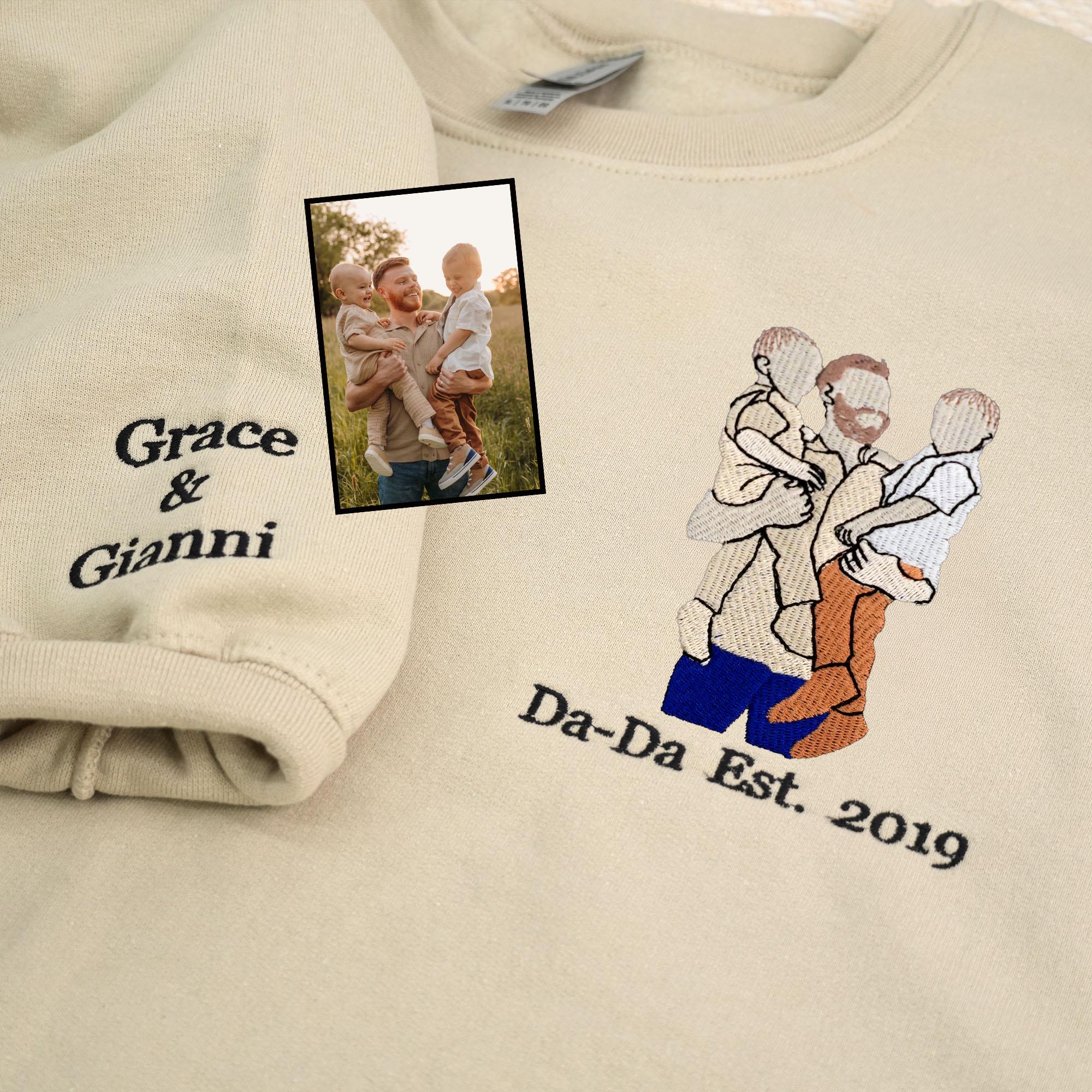 Custom Portrait From Photo Sweatshirt, Father's Day Gift Embroidered Dad Portrait Sweatshirt, New Dad Shirt, Personalized Gifts For Dad