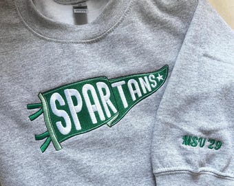 Embroidered Pennant Sweatshirt with Team Name - Custom Embroidered Pennant Shirt - Custom High School College Hoodie - Game Day Friend Gift