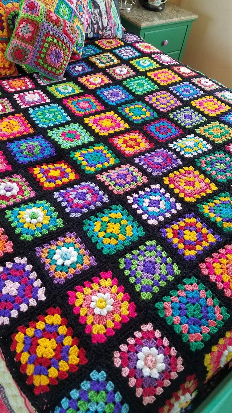 Crocheted Roseanne's Granny Square Blanket Colorful Etsy