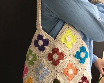 Crochet Bag, Granny Square Bag, Crochet Purse, Flower Bag, Boho Hippie Bag, Afghan Crochet Shoulder Bag,