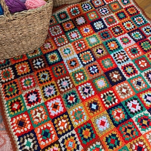 Crochet Granny Square Blanket,Grandma Blanket, Granny Square Bedspread, Sofa Blanket, Crochet Patchwork Throw,Retro Blanket,Colorful Blanket