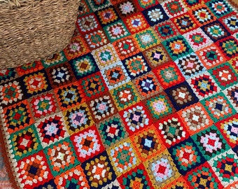 Crochet Granny Square Blanket,Grandma Blanket, Granny Square Bedspread, Sofa Blanket, Crochet Patchwork Throw,Retro Blanket,Colorful Blanket