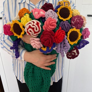 Crochet Flower Bouquet Blanket, Handmade Knit Mixed Bouquet, 3D Floral Afghan, Christmas in July, Mothers Day Gift, Unique, Anniversary Gift
