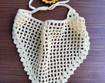 Crochet  Bandana,Cotton Filet Bandana, Knit Mesh Head Scarf, Chrismas Gift,Butter Yellow Hair Kerchief, Hippie Clothing, Hair Accessory
