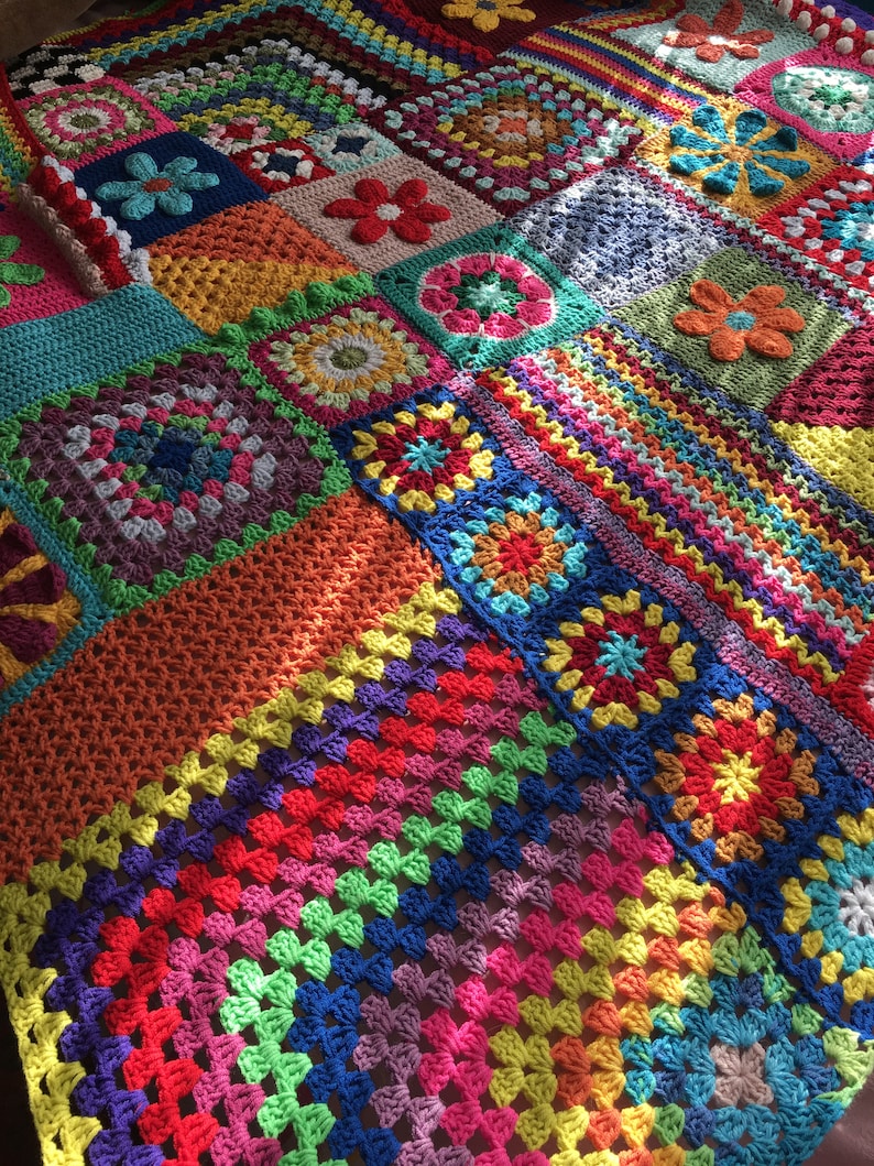 Crochet Granny Square Patchwork Blanketgranny Square - Etsy