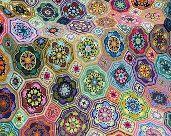 Crochet Large Persian Tiles Blanket,Ready To Ship Crocheted Granny Square Mandala Bedspread, Multicolor Crochet Afghan, Mother's Day Gift