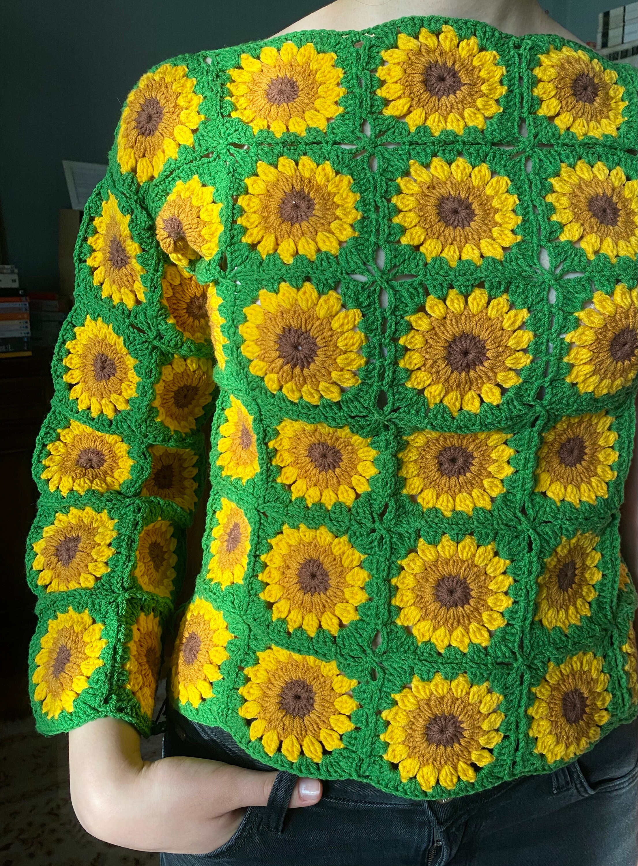 Crochet Sweater crocheted Sunflower Sweater knit Hippie Boho Festival