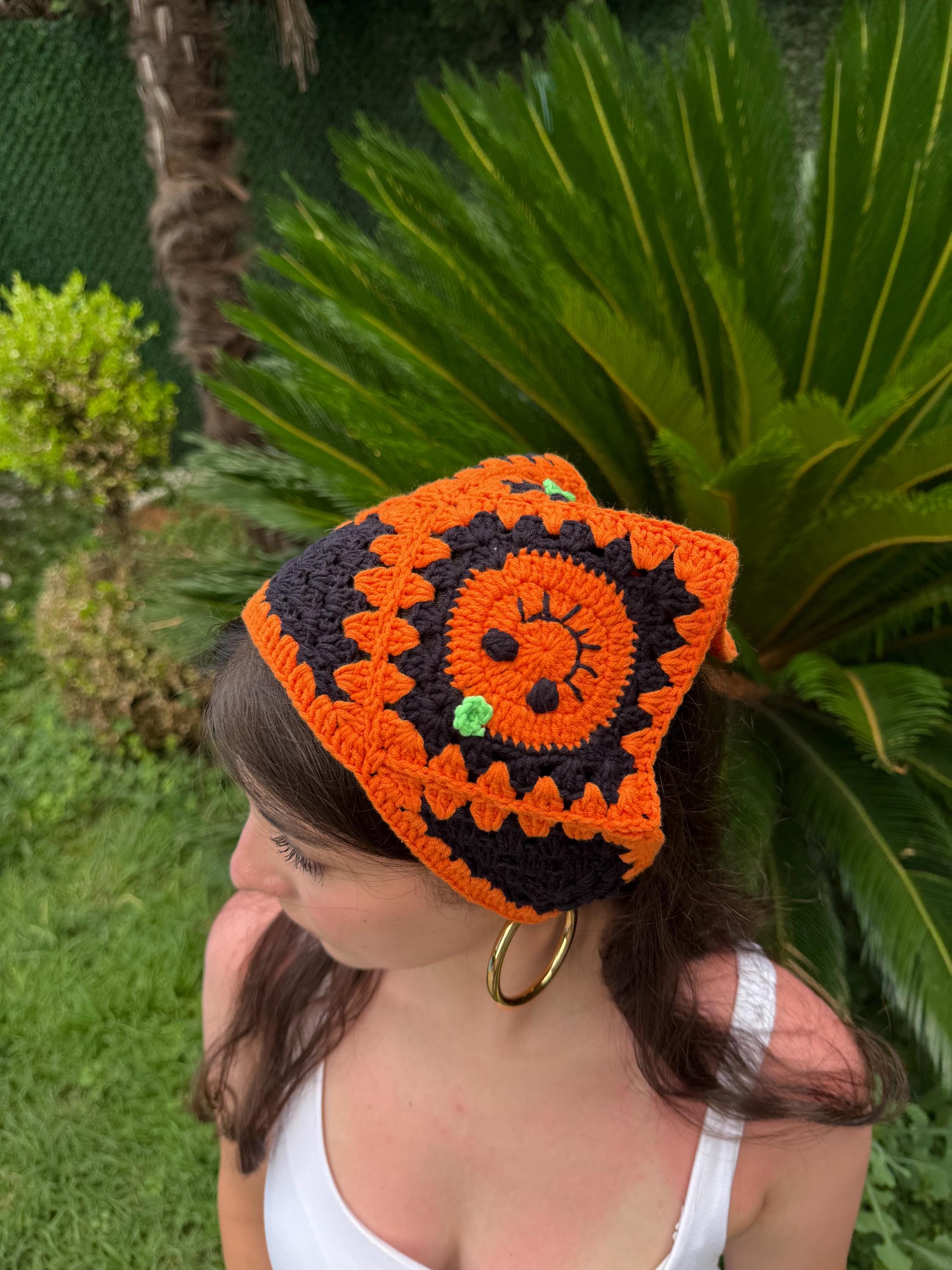 Halloween Crochet Bandana, Crochet Halloween Pumpkin Hair