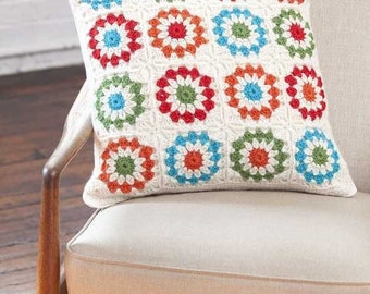 Crochet Pillow Cover,Crocheted Granny Square Pillow Cover, Knit Boho Cushion,Retro Eclectic Home Decor