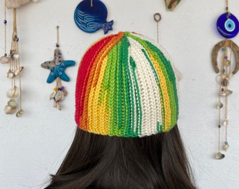 Crochet Ribbed Colourful Beanie,Crochet Winter Hat,Winter Accessory, Christmas Gift, Knitted Hat, Unisex Hat