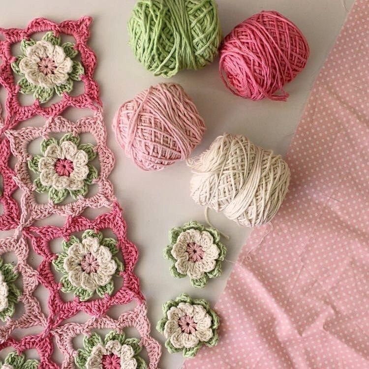 Crochet Pink Rose Granny Square Blanket Bedspreadsofa Etsy