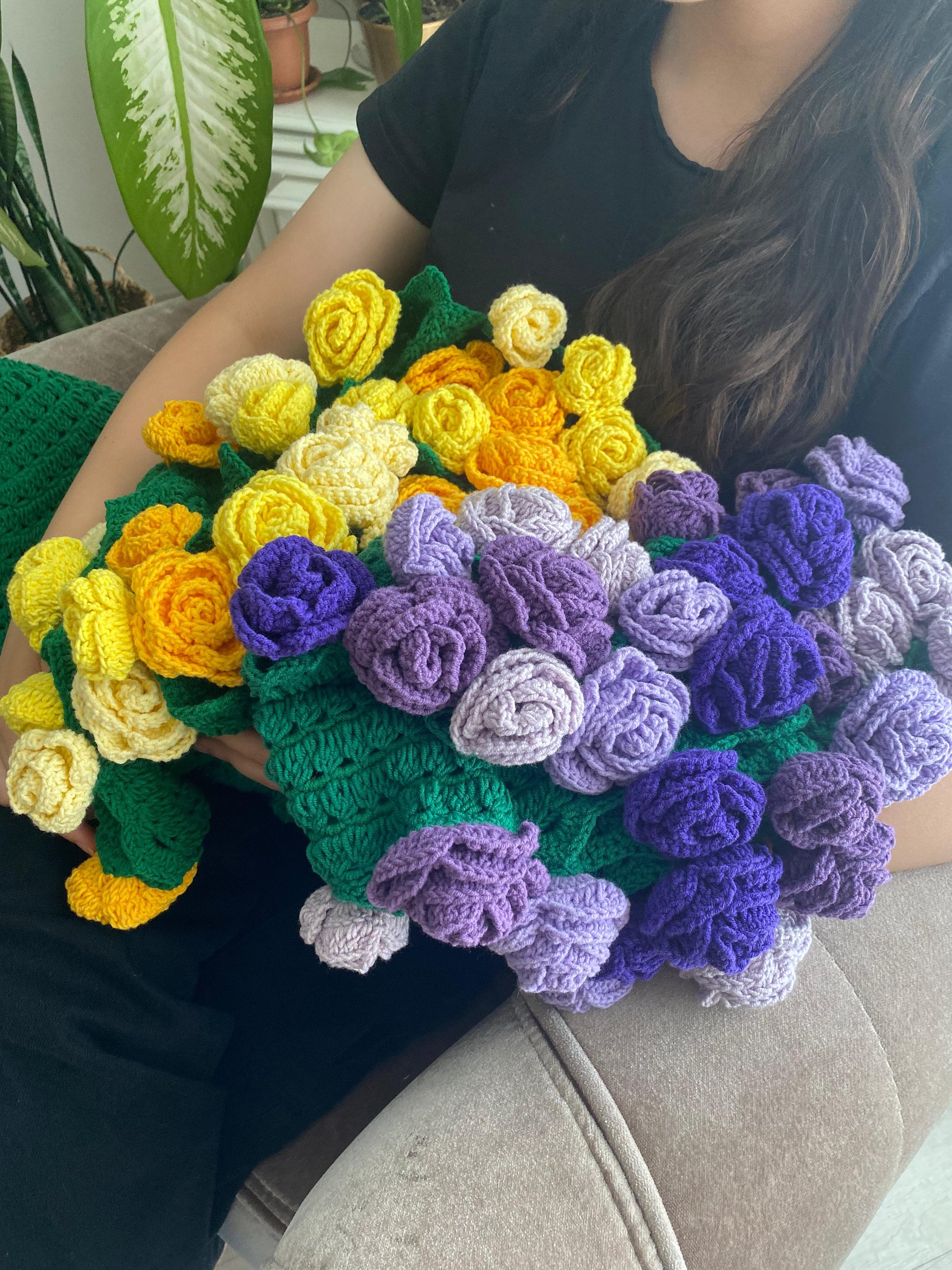 ブーケブランケット、かぎ針編みフラワーブランケット、手作りの
