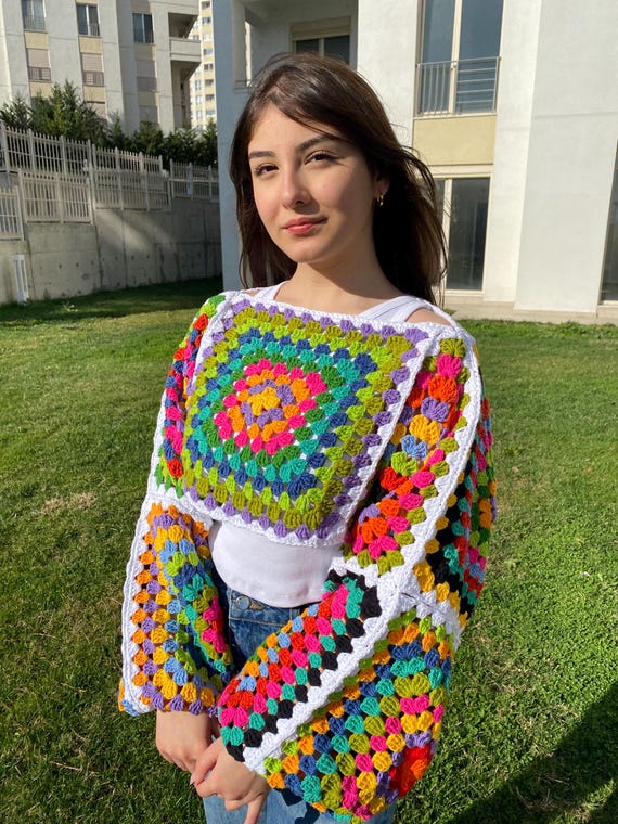 Ladies Knitted Crochet Cardigan Shrug Bolero - Open-Knit Short Sleeve Top In UK Sizes S, M, L (Machine Washable)
